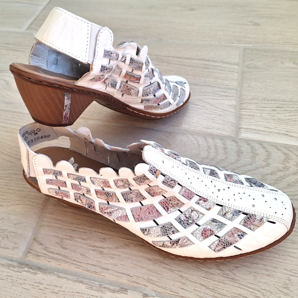 Rieker women's Sina 78 white and floral weave leather slingback heel size 41EU - Picture 3 of 15